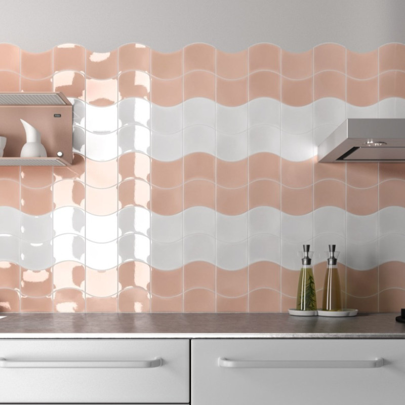 Faïence - WAVE PRIMROSE PINK ET WHITE 12X12WA