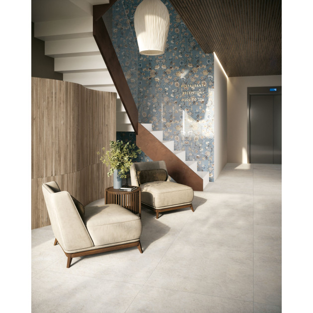 Amboise Bianco 90x90 Ret - SMOOTH | Art by Sichenia Hanami Blue 60x120 Ret - MATT