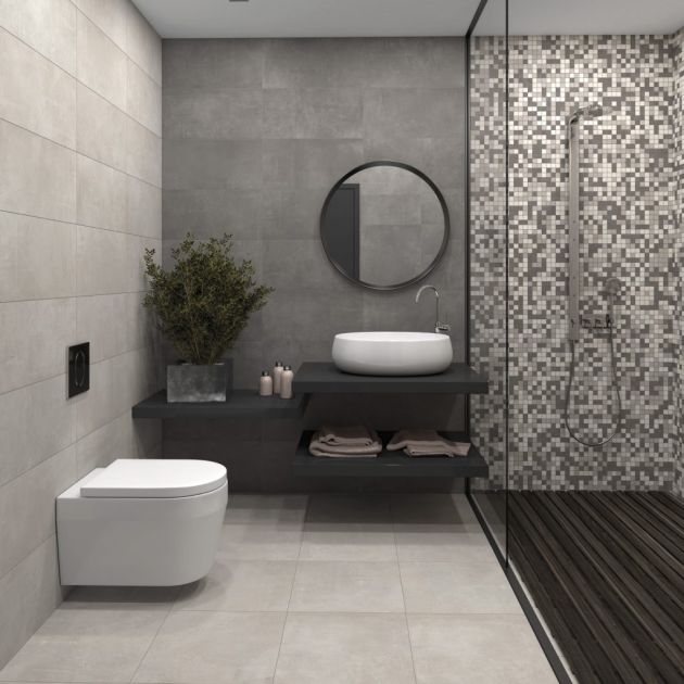 Carrelage Effet Béton ALPE (AL) - Grey - Anthracite - Mosaic Mix