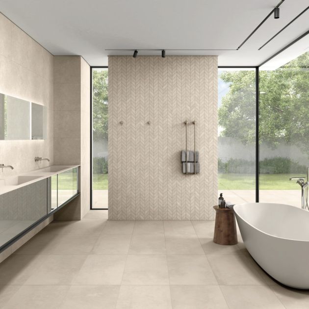 Carrelage Effet Béton FLOW (AL) - Cement Sand - Stone Sand - Mosaic Arrow Stone Sand