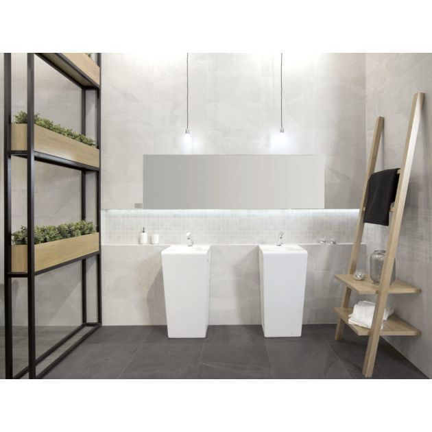 Carrelage Effet Pierre MUSTANG SLATE (AL) - Mosaic White - White