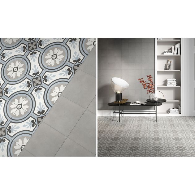 Carrelage Effet Carreau de Ciment REVERIE (US) - Reverie 8 - Gris
